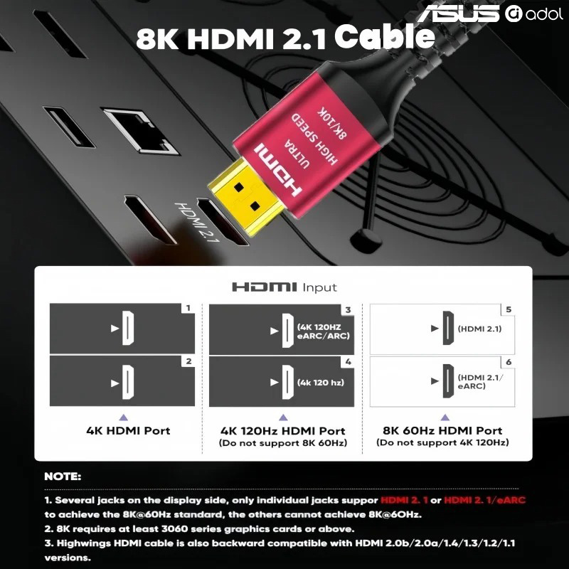 ASUS 8K 60Hz Ultra High Speed  - Hdmi 2.1 Cable 8K 60Hz 48Gbps Earc ulasan dan harga