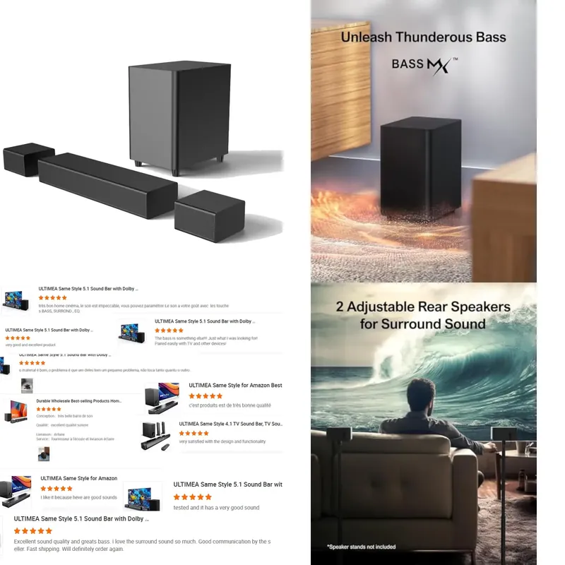 5.1ch Surround Soundbar with 2 - Soundbar With Wireless Subwoofer 5.1Ch ulasan dan harga